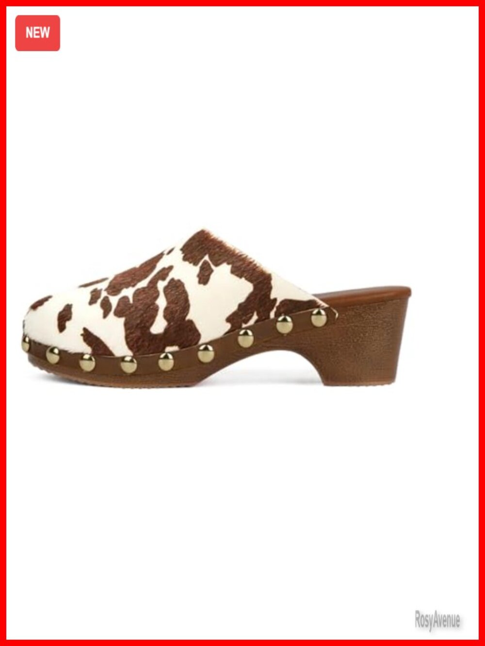 Women's Clogs Studded Platform Mules Slip On Low Heels Wooden Sole